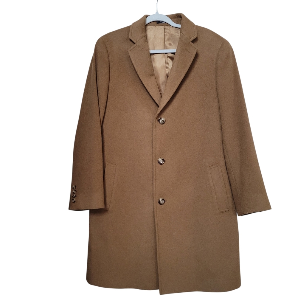 Black Brown 1826 Camel Wool Cashmere Blend Men's Overcoat Coat Size 42R